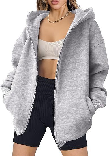 Women's Zipper Hooded Sweatshirt Oversized Long Sleeve