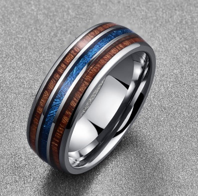 Wedding Band- Hawaiian Koa Wood & Blue Vermiculite Tungsten – Polished Men’s Ring