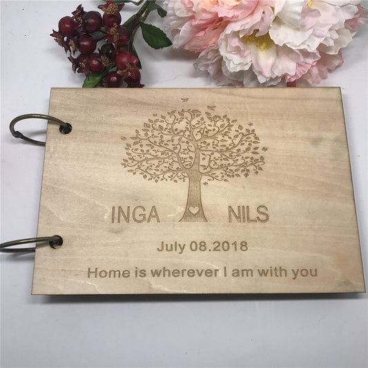 Wedding guest sign-in book Wooden Carved Wedding Guest Book