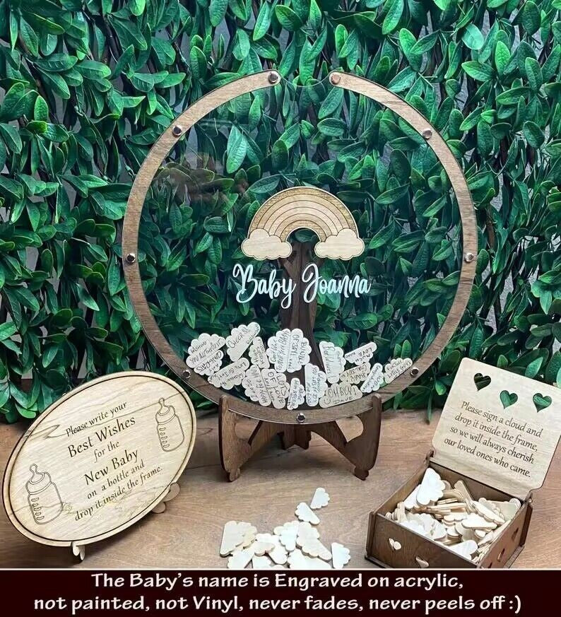 Wedding & Birthday Party Signature Frame – Wood Chip Guest Book Decoration