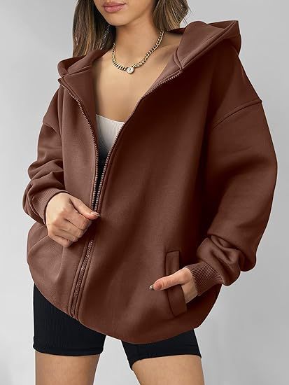 Women's Zipper Hooded Sweatshirt Oversized Long Sleeve