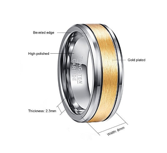 Wedding Band - Gold Brushed Tungsten Carbide