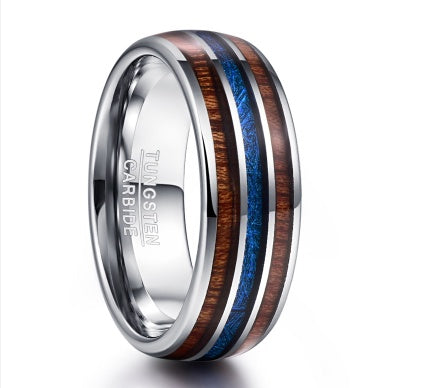 Wedding Band- Hawaiian Koa Wood & Blue Vermiculite Tungsten – Polished Men’s Ring