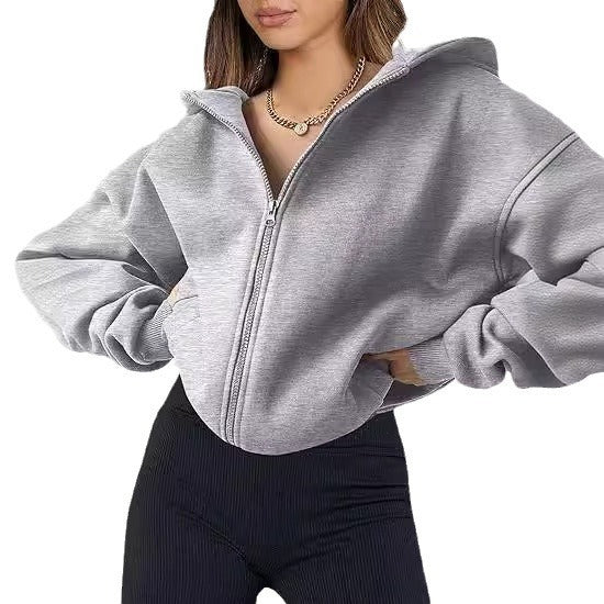 Women's Zipper Hooded Sweatshirt Oversized Long Sleeve