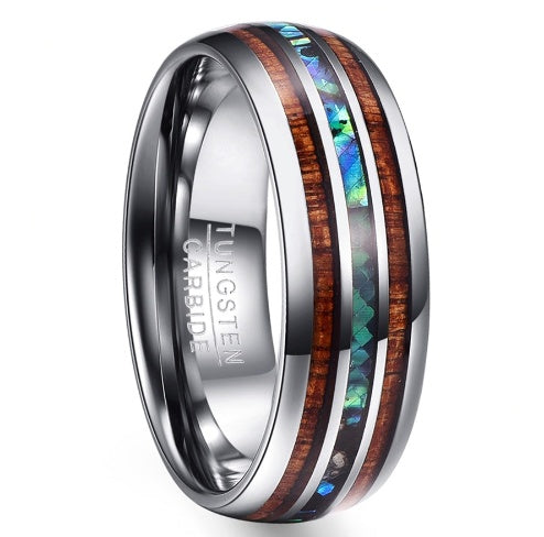 Wedding Band- Hawaiian Koa Wood & Blue Vermiculite Tungsten – Polished Men’s Ring